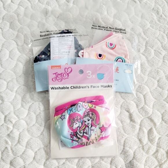 Kids face mask bundle Jojo Siwa floral rainbows pink striped - Picture 1 of 7